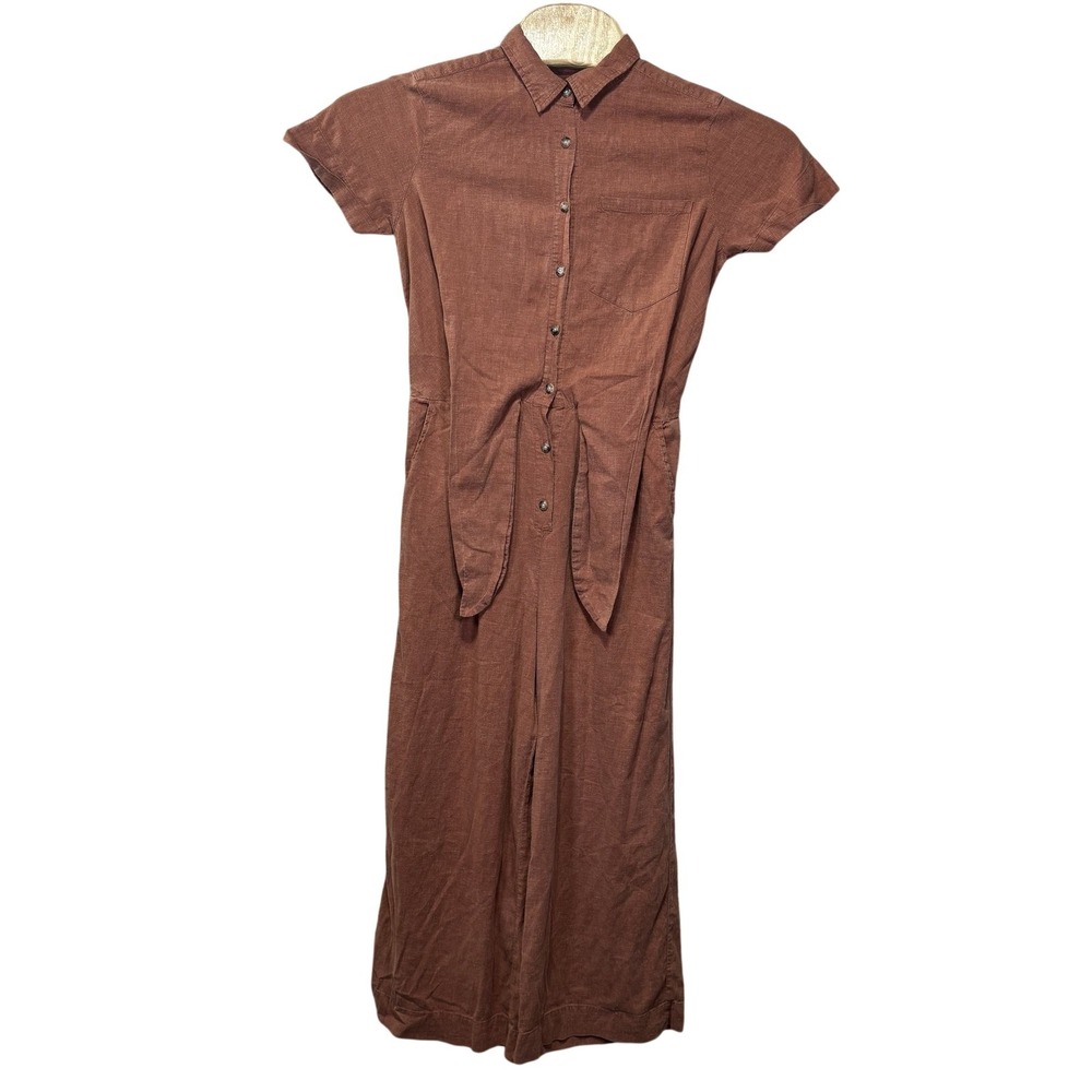 Toad&Co Jumpsuit Womens Small Brown Short Sleeve Button One Piece Pockets Casual